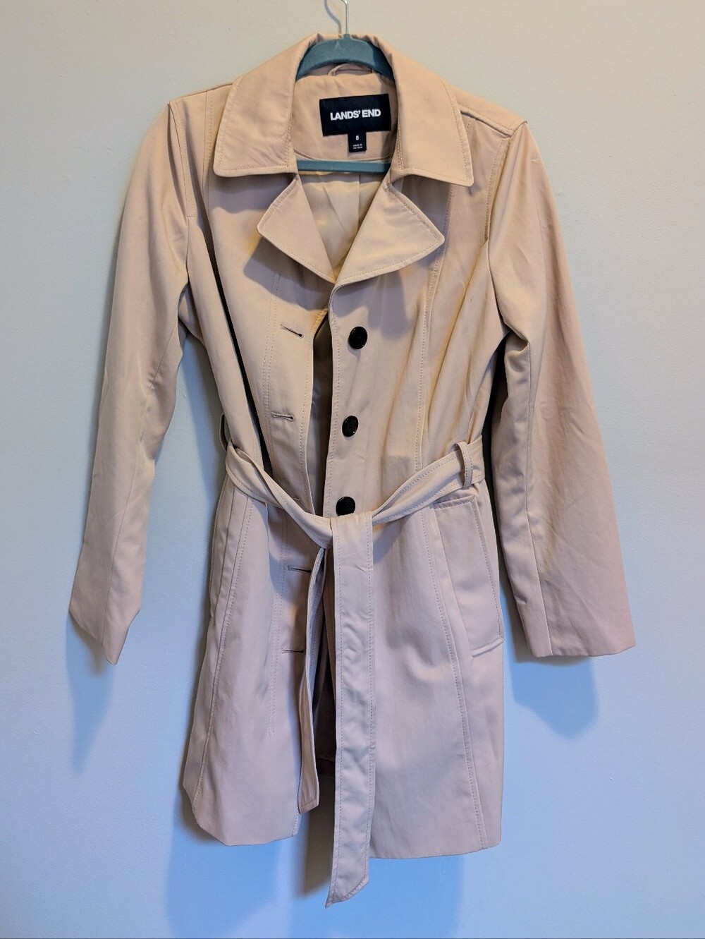 Lands' End Women's Beige Trench Coat with Belt